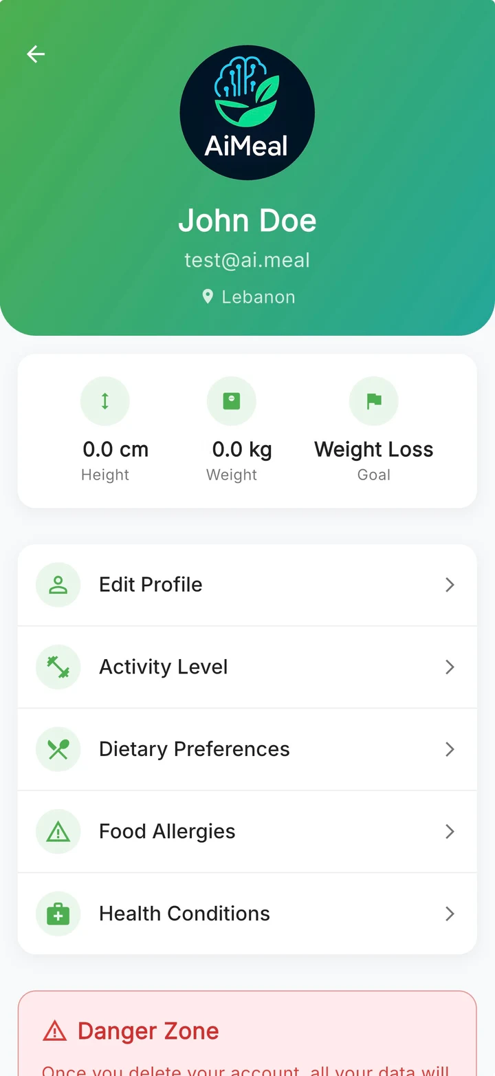 Profile, allergies and health conditions